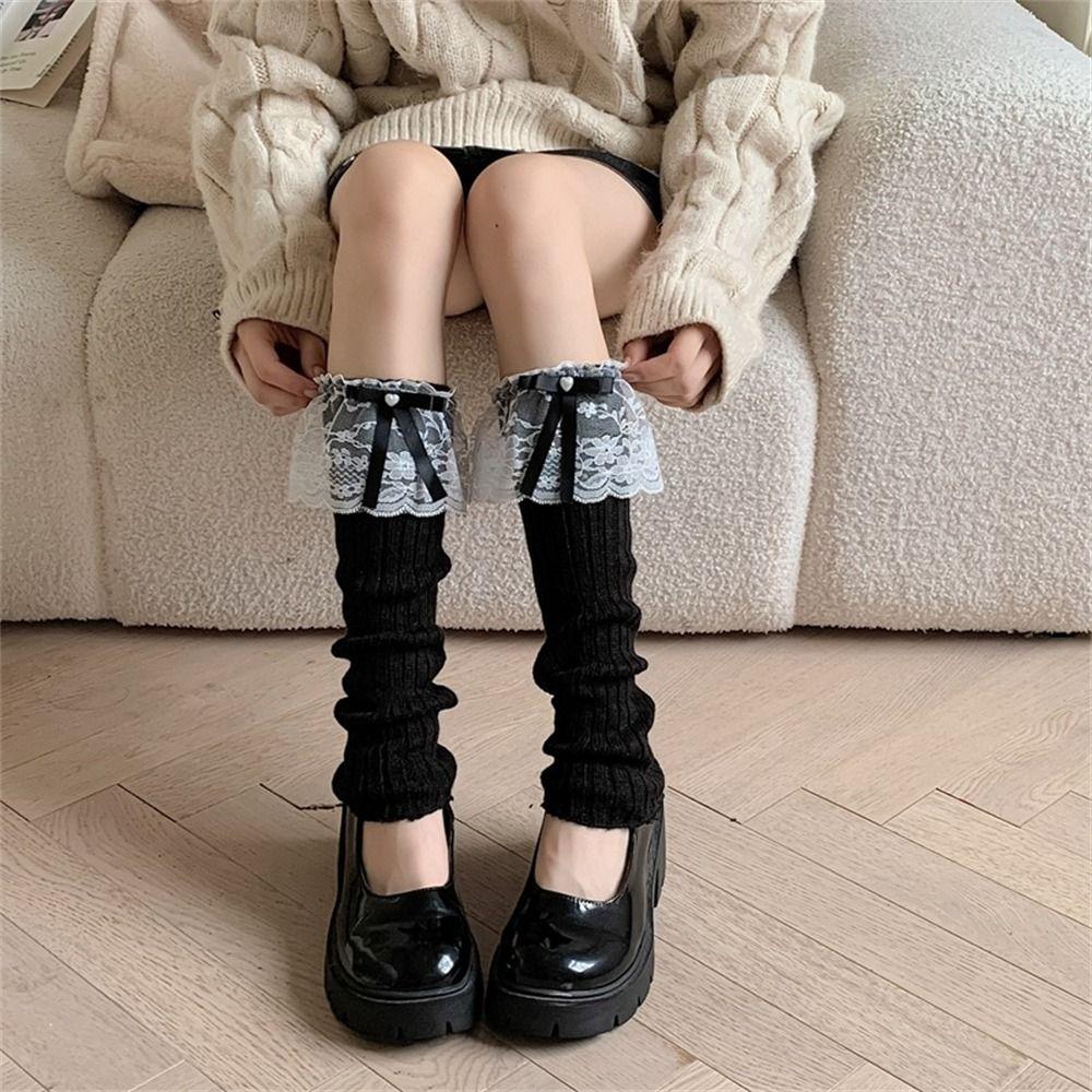 Bow Tie Knitted Socks Keep Warm JK Stockings Kawaii Feet Cover  for Women Girls