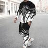 Men Black Cyan Brush Stroke Drip Gradient Print Long Sleeve Sweatshirt Jogger Pants Two Piece Suit