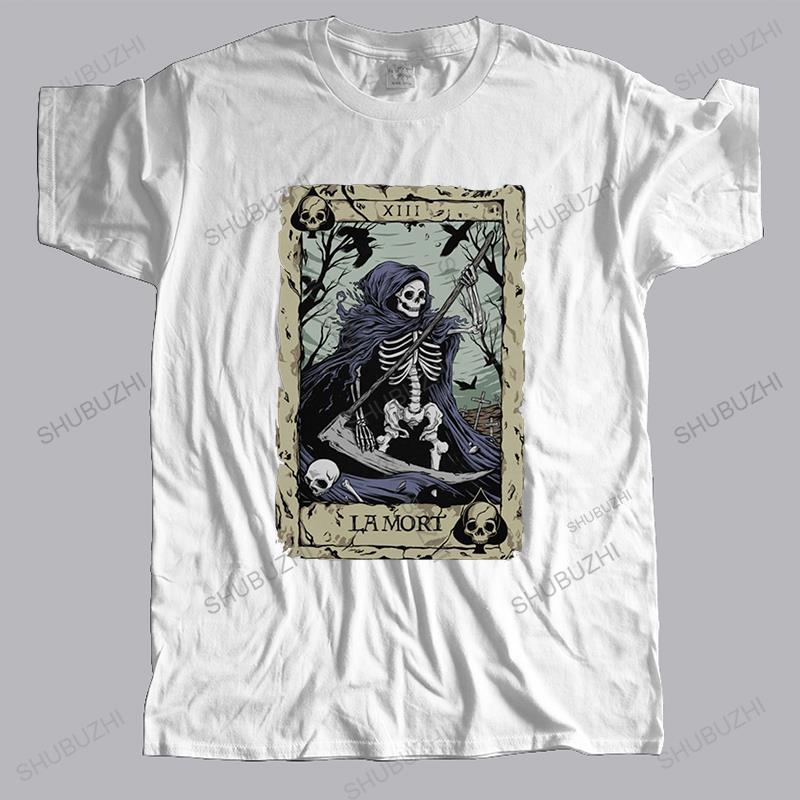 

Streetwear Death Tarot TShirt Men Short Sleeve Major Arcana Halloween Spooky Skeleton Creepy Tee Shirt Cotton Harajuku Tshirt S