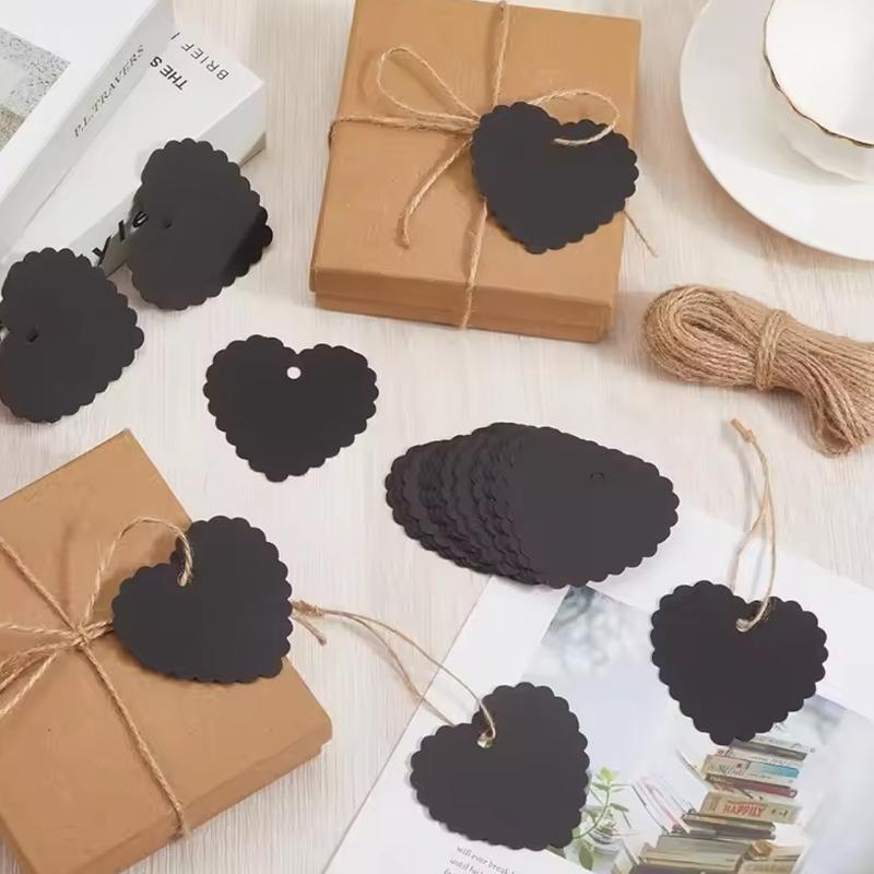 100PCS/Pack Heart Shape Kraft Paper Tags Blank Labeling Tag Hanging Decoration Black White Brown Colors Available DIY Crafts ZYF