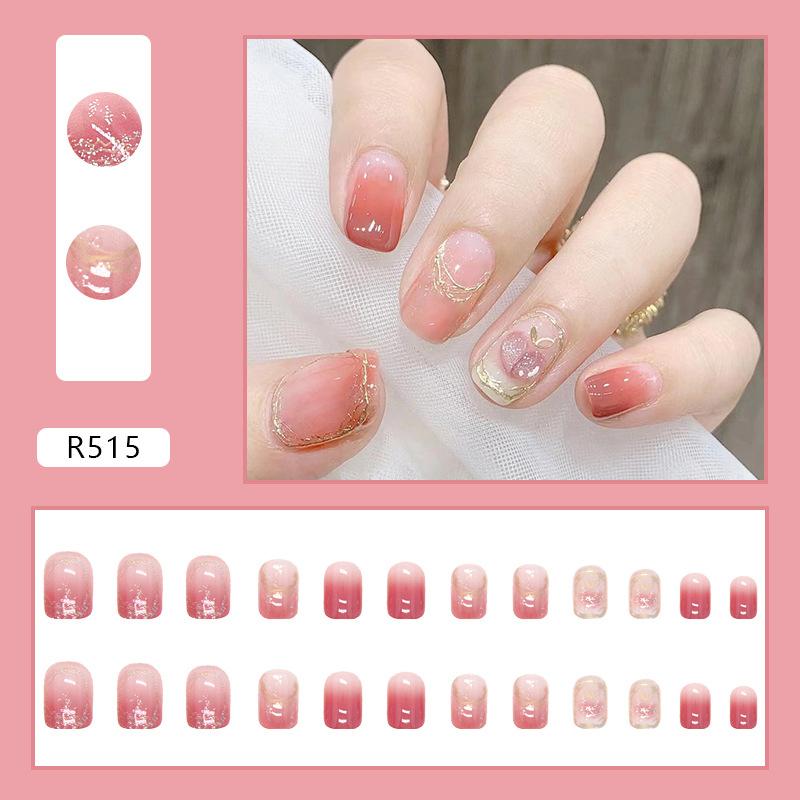 24Pcs Korean Fresh False Nails Patch Artificial Press On Wearing False Nails Detachable Fake Fingernails Full Cover Nail Tips