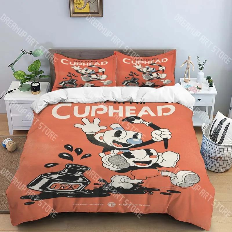 C-Cuphead Pop Music Bedding Three-piece Set Single Double Bed Adult Children Bedroom Duvet Cover Children Gift