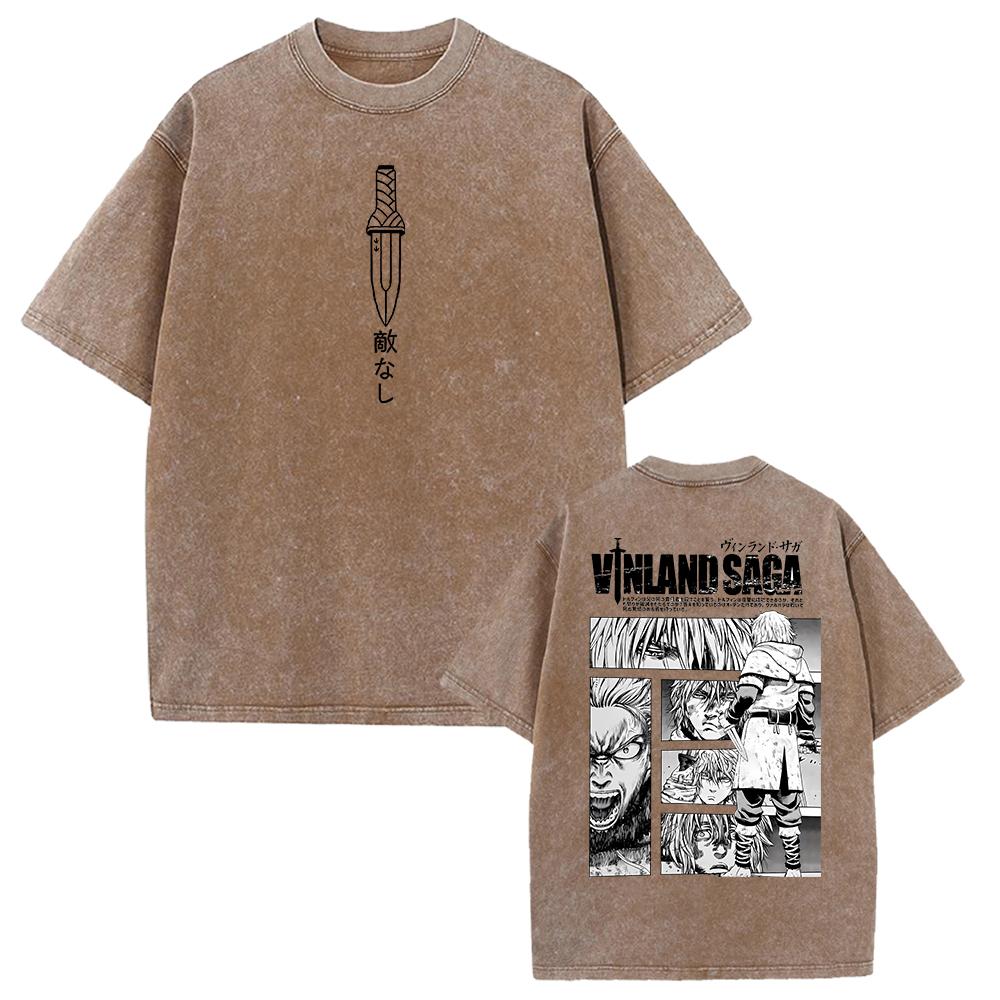 VINLAND SAGA Manga Graphic T-shirt Thorfinn Vintage Washed Oversized T Shirt Men Women Clothing Summer Cotton Short Sleeve Tees