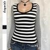 Casual Vacation Versatile Striped Long-sleeved Vest T-shirt Women's 2025 Autumn and Winter