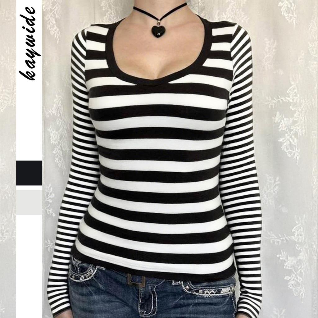 Casual Vacation Versatile Striped Long-sleeved Vest T-shirt Women's 2025 Autumn and Winter