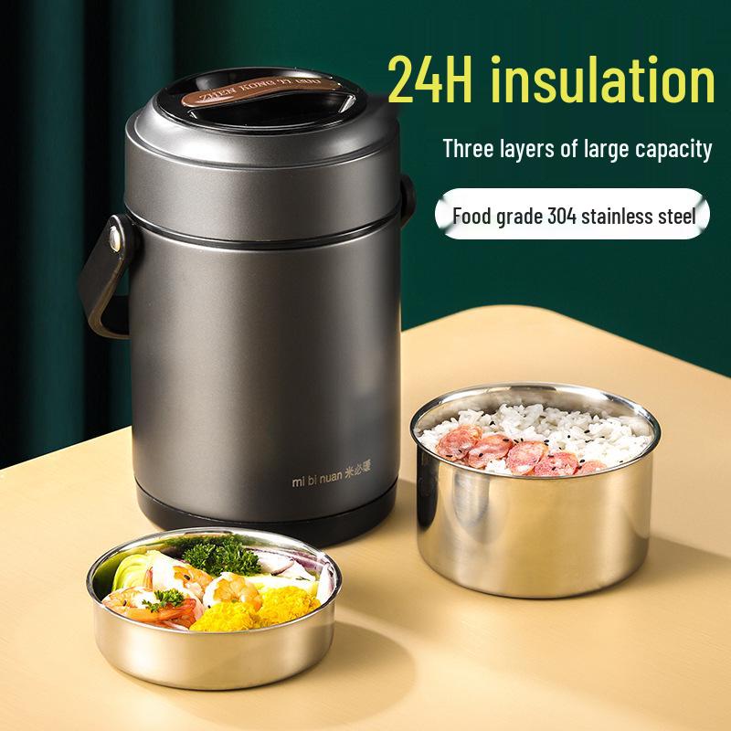 Winter Stainless Steel Insulated Multi-layer Lunch Box - Portable, Large Capacity, Keeps Food Hot for 24 Hours, Perfect for Home or Office.