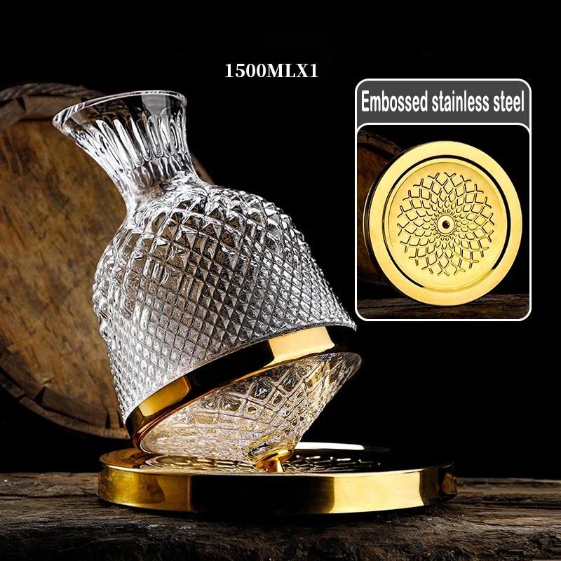 Decanter per vino rotante a 360°, 1500 ml, erogatore per decanter, bottiglia di cristallo, aeratore per vino, specchio, regalo, decorazione per bar