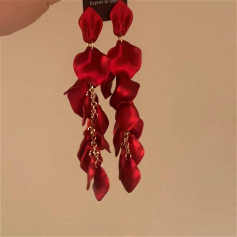 Elegant Petal Long Dangle Earrings 1 Pair Matte Satin Finish Non-Irritating for Bridal Wedding Prom Party Gift