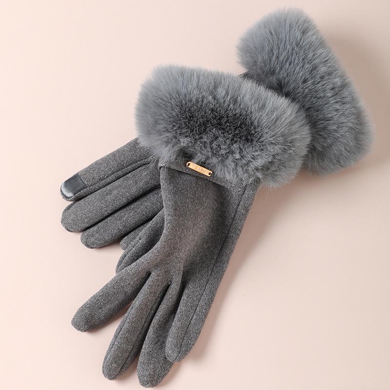 Women's Cute Bow Touchscreen Gloves for Autumn & Winter - Warm, Thickened Velvet, Cold-Proof for Outdoor Cycling