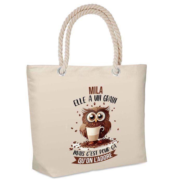 Sac de plage - PLANETEE - isotherme Mila Chouette Grain - Coton - Grande contenance - Imprimé en France