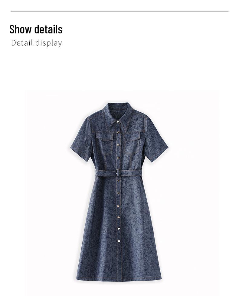 Retro Jacquard Denim Slimming Mid-Length Dress for Women - Summer Style