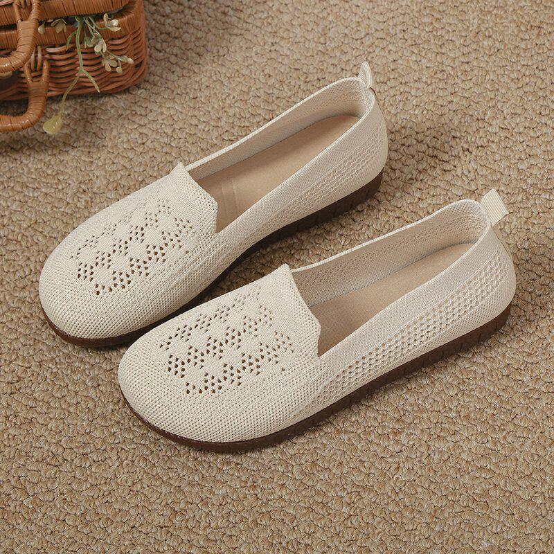 Breathable Soft Sole Mesh Flat Shoes for Middle-Aged and Elderly Women