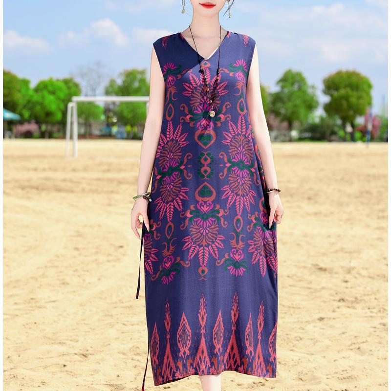 Women's Plus Size Sleeveless Boho Printed Long Dress – Casual Summer Dress (XL-5XL)