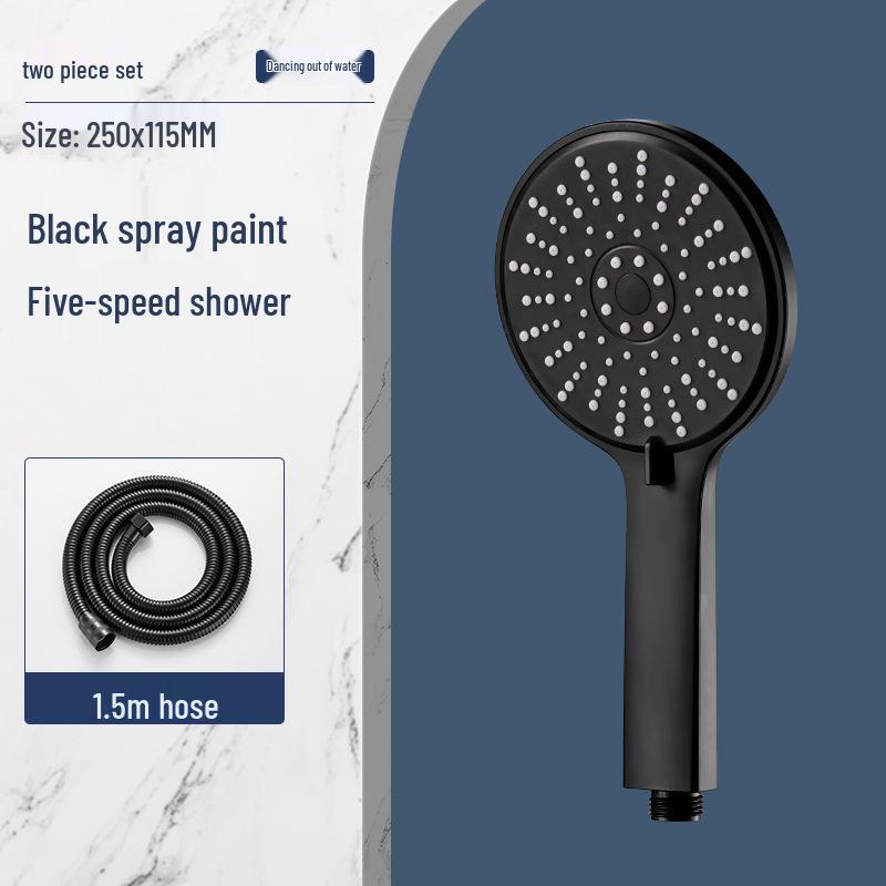Black Lotus High-Pressure Shower Head with Five Functions and Large Panel