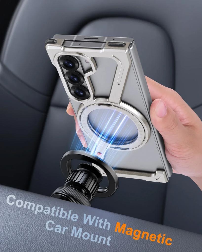 Eary for Samsung Galaxy Z Fold 7 6 5 Case for Magsafe 360°Rotatable Magnetic Stand Metal Frameless Screen Protector Phone Cover