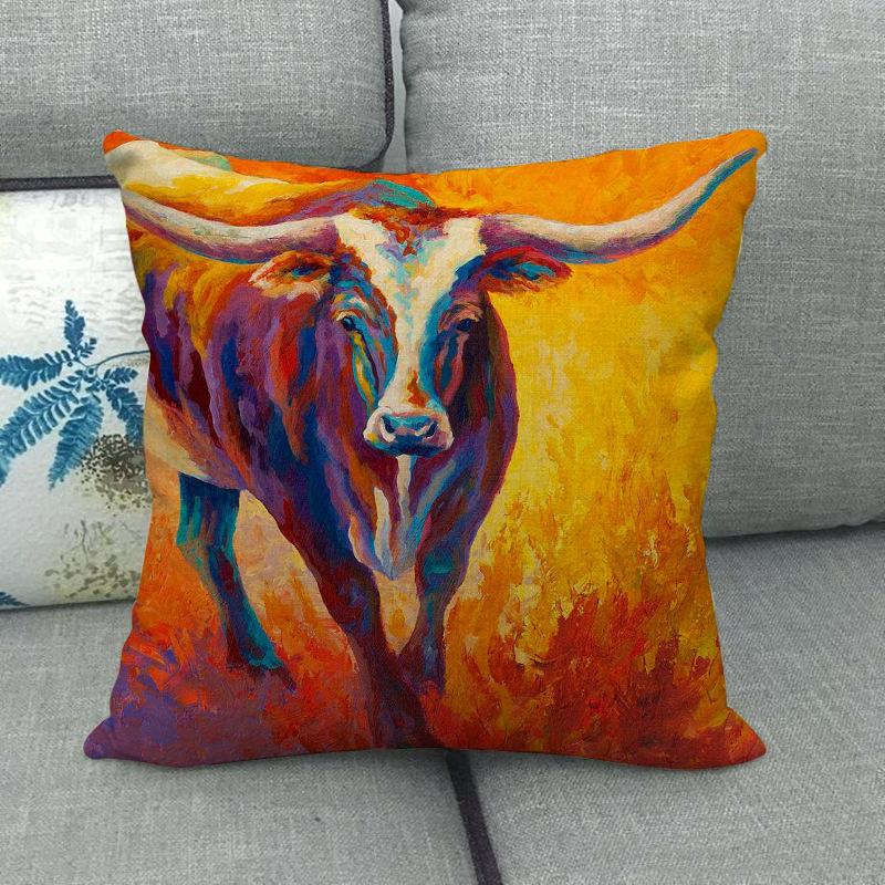Cow-Themed Color Oil Painting Digital Printing Short Plush Pillow Covers For Car Sofa Office Cushion Cover Home Goods
