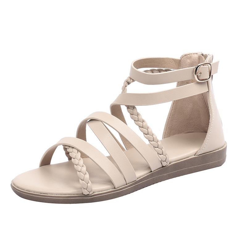 Fashion Narrow Band Cover Heel Gladiator Sandals Women Low Heel Wedges Summer Shoes Zip Open Ankle Strap Sandalias Mujer 2025