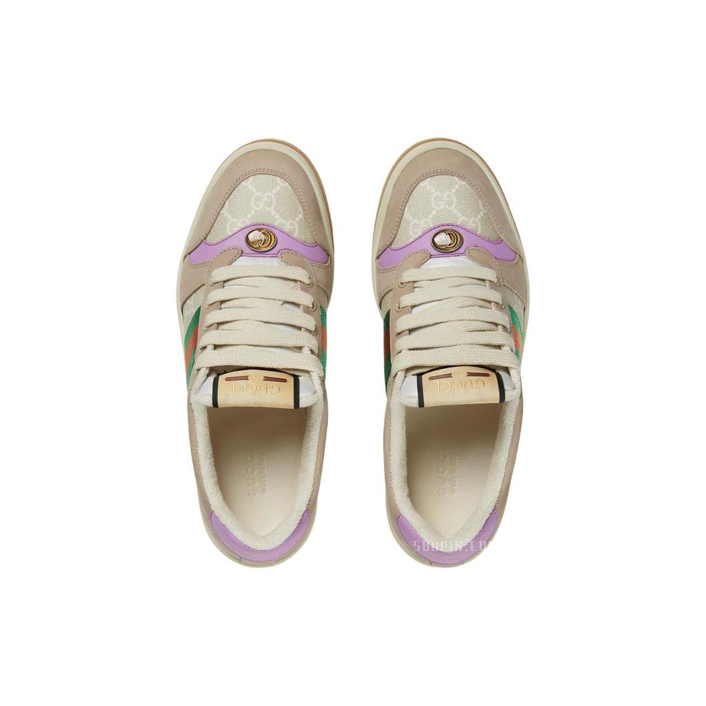 GUCCI Screener Distressed Shoes Canvas Leather Comfortable Low top Stylish Skateboarding Shoes Women's Multicolor 705051 UULG0 9683