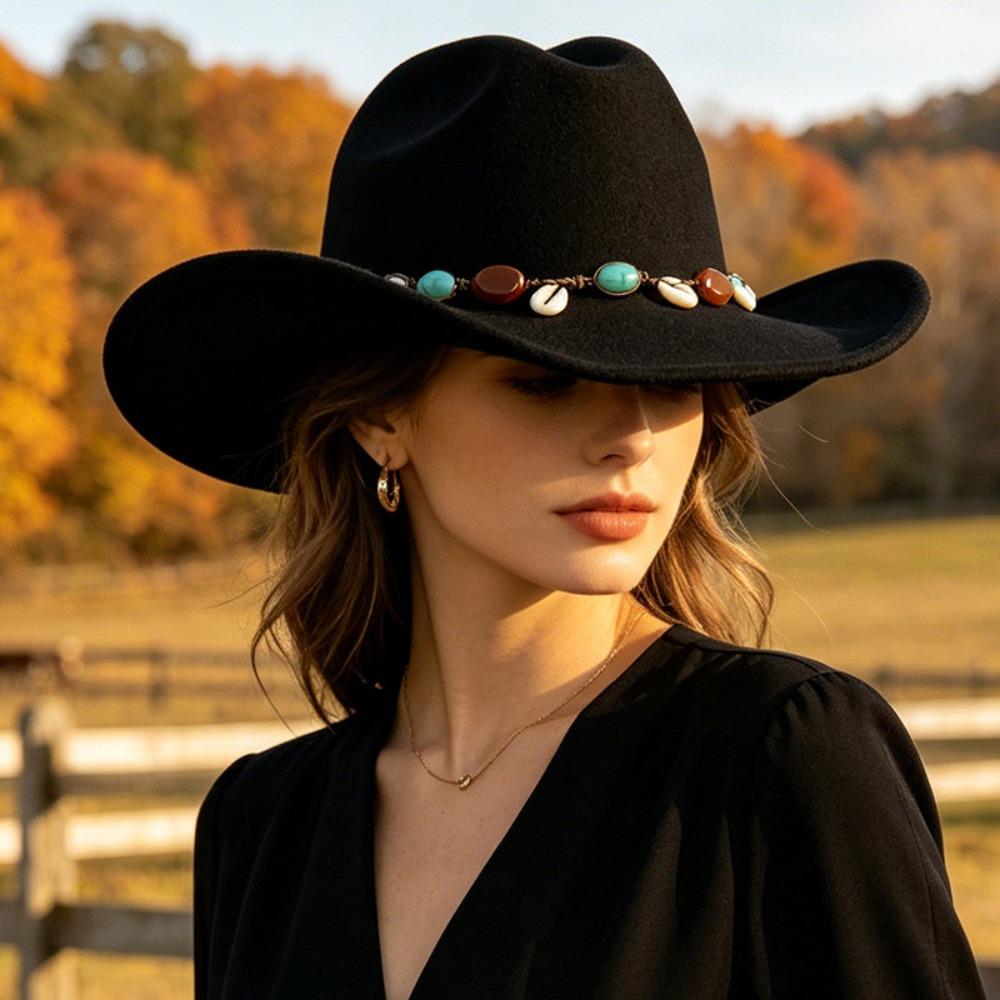 Woolen Western Cowboy Hat Fedora Hat Top Hat Fashion Jazz Hat  Ladies