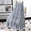 DIMANAF 2026 Summer Women New Skirts Chiffon Solid Elastic Waist Pleated Mesh Elegant Skirts