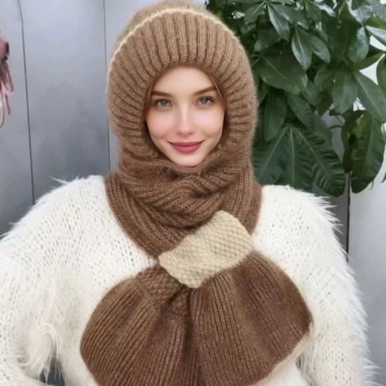Winter Knit Hat Scarf Set Large Head Circumference Elastic Warm Riding Hat