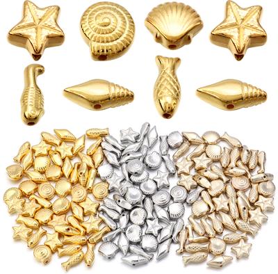 Apx 65pcs/lot CCB Ocean Series Beads Gold Color Conch Fish Charm Bead for DIY Necklace Bracelet Jewelry Making Findings