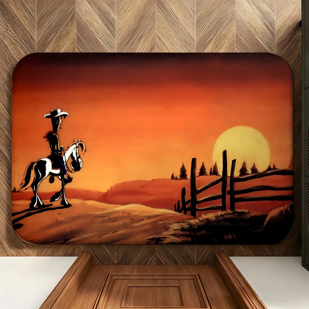 Cartoon L-Lucky L-Luke Floor Mat Soft Flannel Floor Mat Suitable for Entryways, Living Rooms, Bedrooms, and Bathrooms