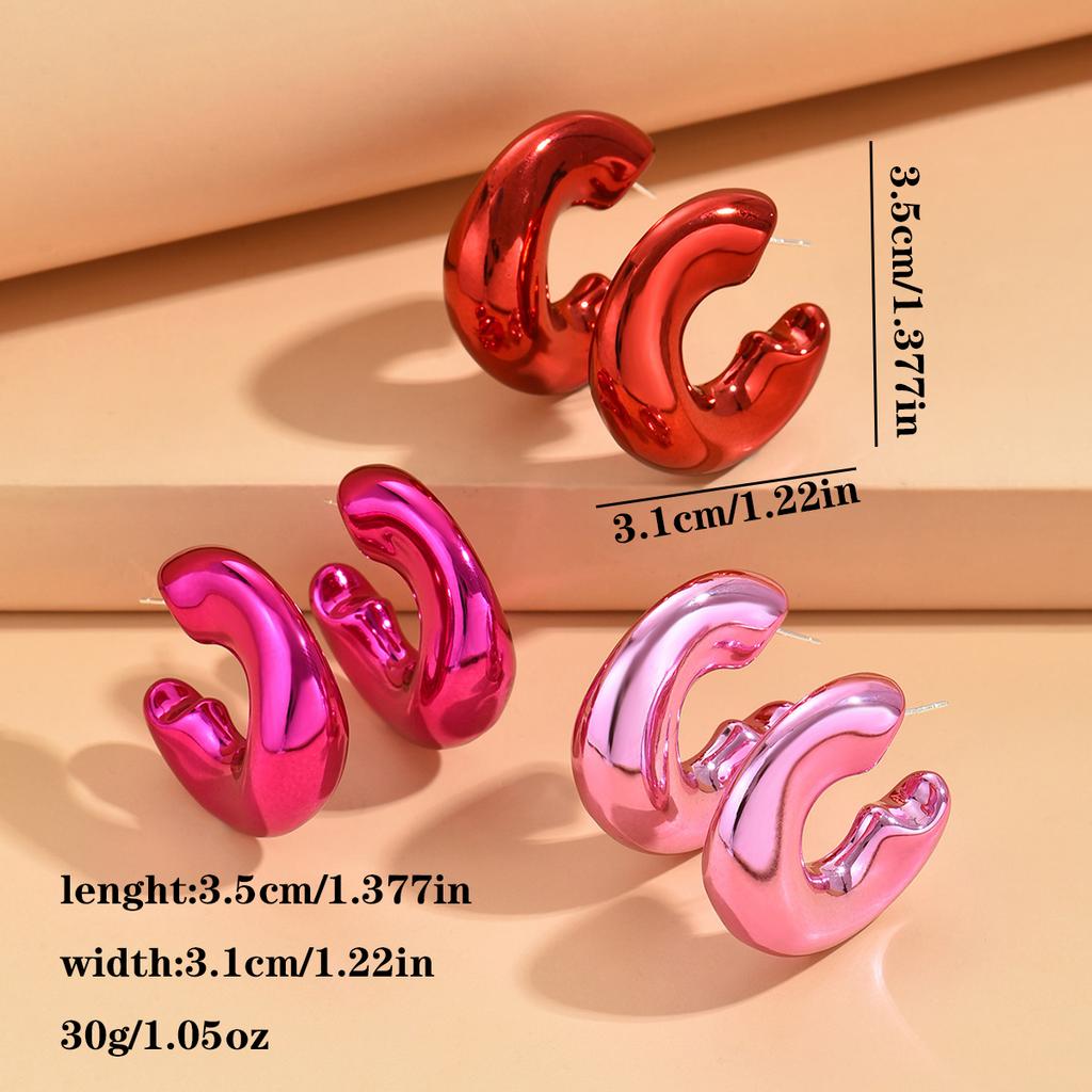 Metallic Color Acrylic Chunky C-shape Hoop Earrings for Women New Irregular Geometric Huggies Earring Glossy Jewelry