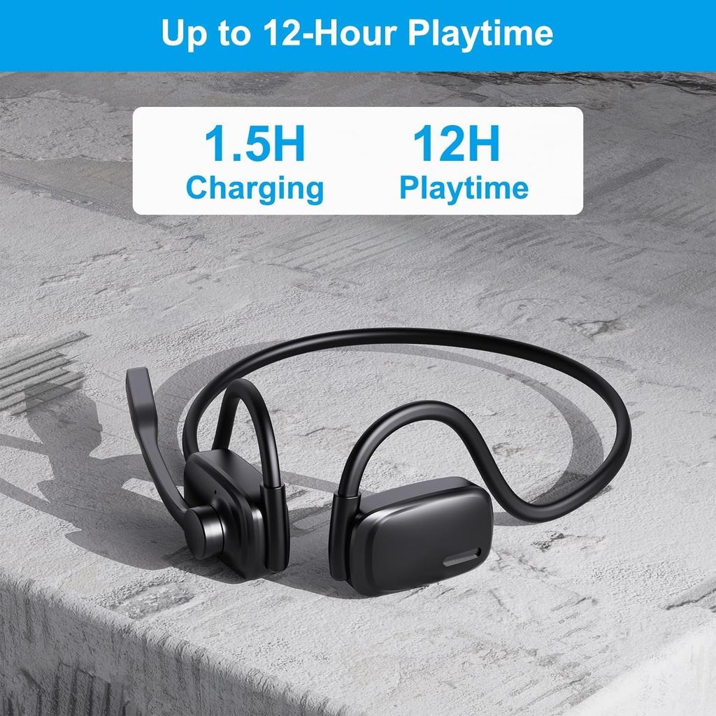 Bluetooth Headphones, Bluetooth V5.4 Wireless Headphones with Noise Cancelling Mic, 12H Playtime, 15.4mm Diaphragm Driver, Open Ear Headset for