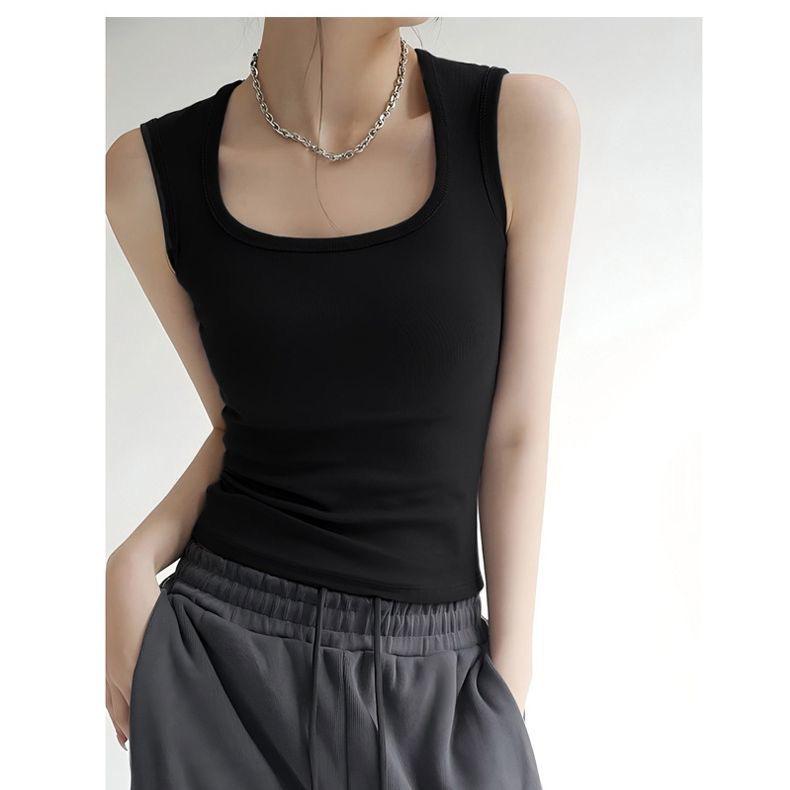 2026 Spring Women's Racerback Camisole Vest with Wide Shoulder Straps – Side Coverage and Solid Color