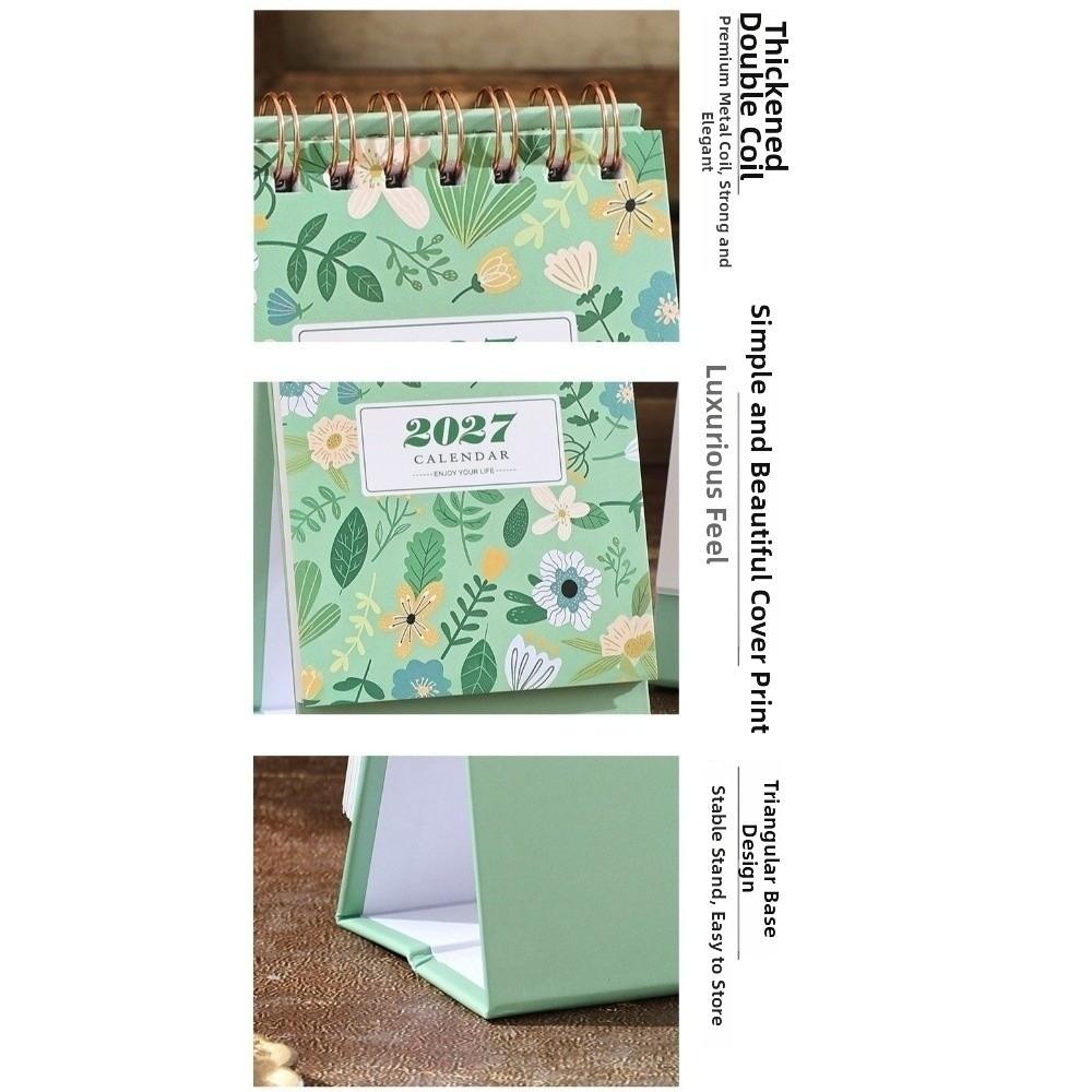 Kalender 2027 Schreibtischkalender Blumenmuster Spiral-Schreibtischkalender Neuer Stehkalender Desktop-Planung