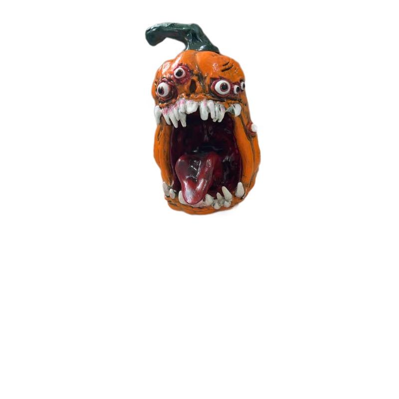 Halloween Resin Monster with Tongue Licking The Pumpkin Figurine - Scary Halloween Decoration - Creative Desktop Craftwork