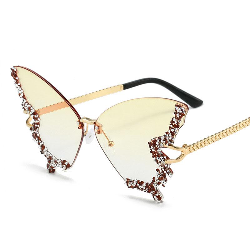 Butterfly Shape Sun Glasses Women Rhinestone Decoration Rimless Sunglasses Party Club Women's Sunglass