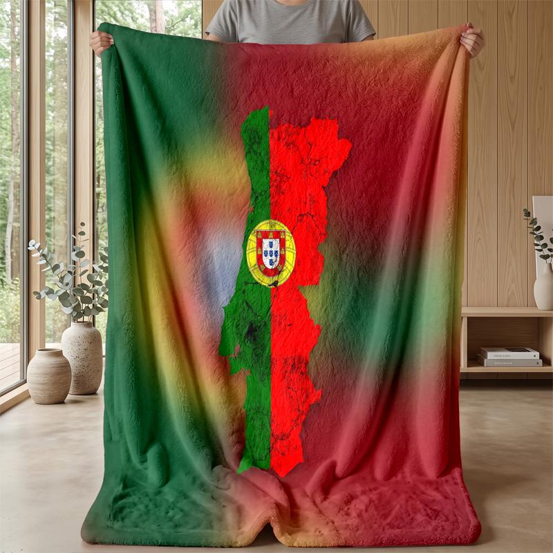 Portugal Football Printed Flannel Blanket Skin Friendly Warm Decorative Throw for Indoor Couch Bed Daily Use