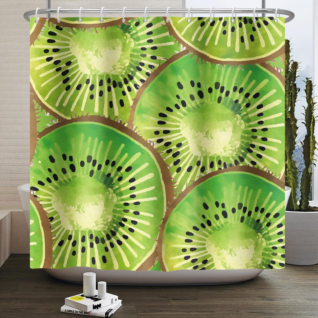 Fresh Fruits Shower Curtain Orange Banana Peach Watermelon Pattern Kids Bathroom Decor Waterproof Polyester Fabric 12 Hooks