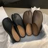 Fashion SUOJIALUN 2024 Autumn Flat Heel Women Slipper Fashion Split Toe Slip On Ladies Mules Shoes Casual Outdoor Soft Heel Slides Shoes