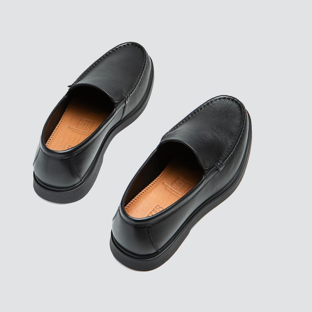 Handmade Men’s Black Leather Loafers – Genuine Full-Grain Leather Upper & Lining – Classic Slip-On Dress Shoes with TPU Sole