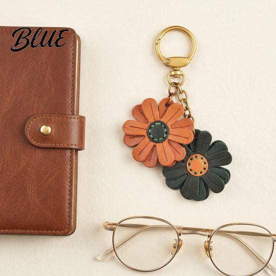 Small Floral Pendant Keychain Double Chrysanthemum Design Retro Style Soft