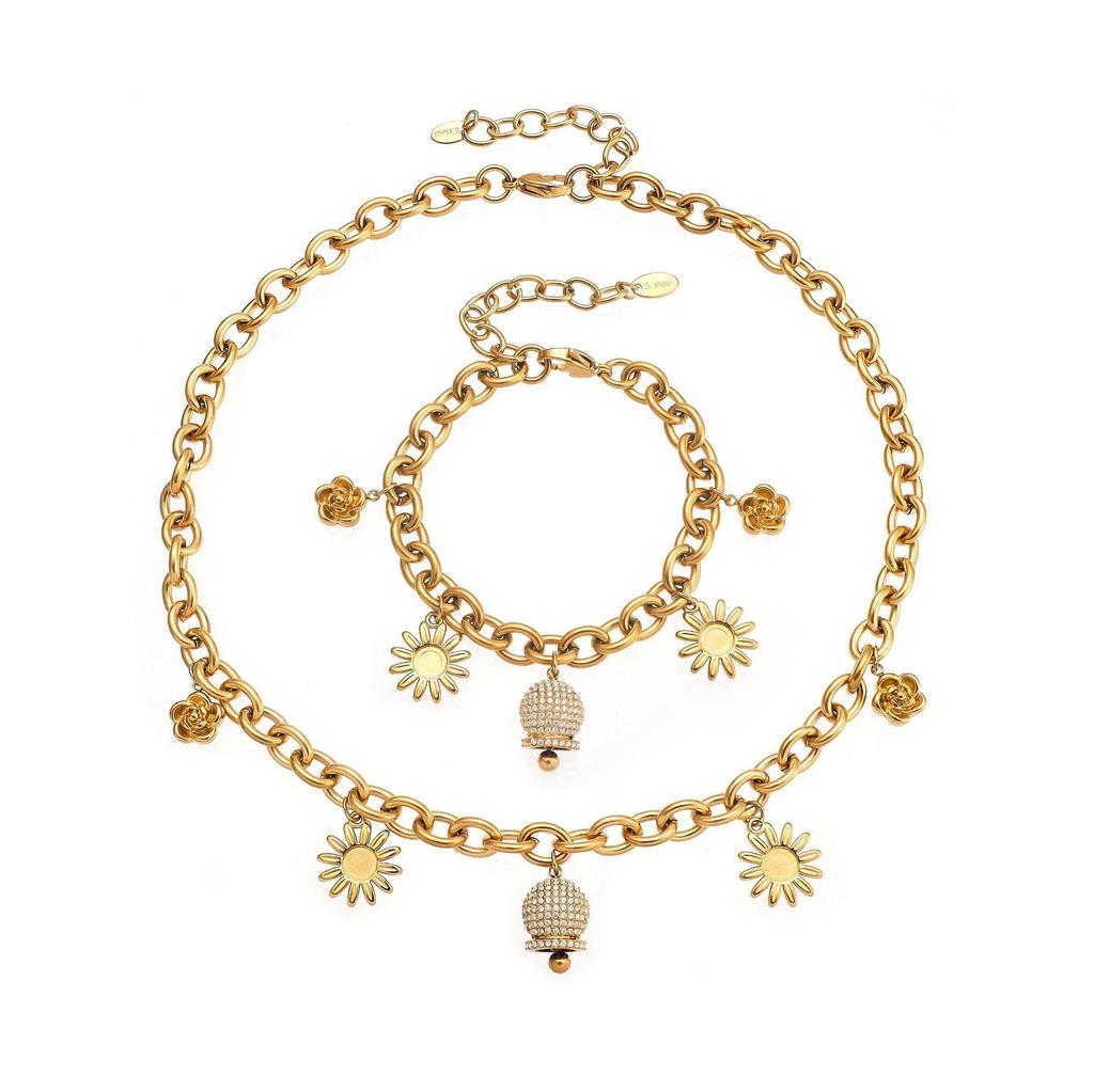 Oumeka 18k Gold-Plated Stainless Steel Jewelry Set: Versatile Pendant, Necklace, and Bracelet.
