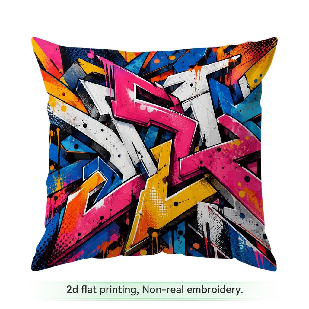 1/4pcs Colorful Street Graffiti S Cushions Pillowcase Polyester Cushion Cover Throw Pillow Pillowcover Home Car Sofa Decor
