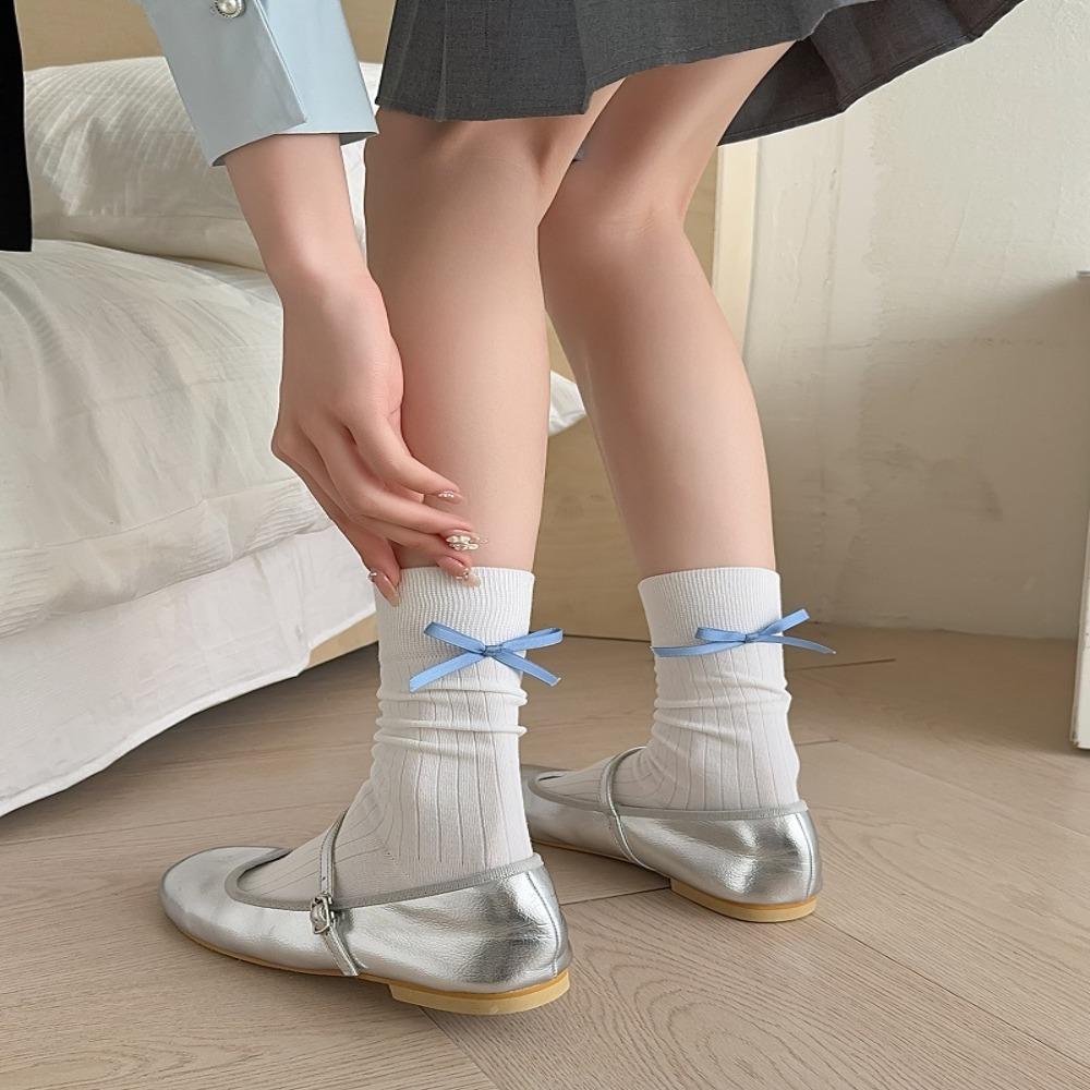 

Cotton Balletcore Bow Sock Mid Tube Ribbon Bowknot Socks Comfortable School серый