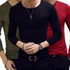 Men's Fashion Casual Slim Fit Long Sleeve T-Shirts Lightweight Solid Color O/V Neck Cotton T-Shirts Blouse