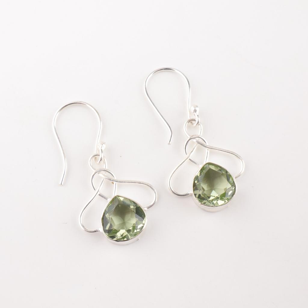 Green Amethyst Gemstone 925 Solid Silver Jewelry Handmade Women's Earrings 1.50" EE-2-39