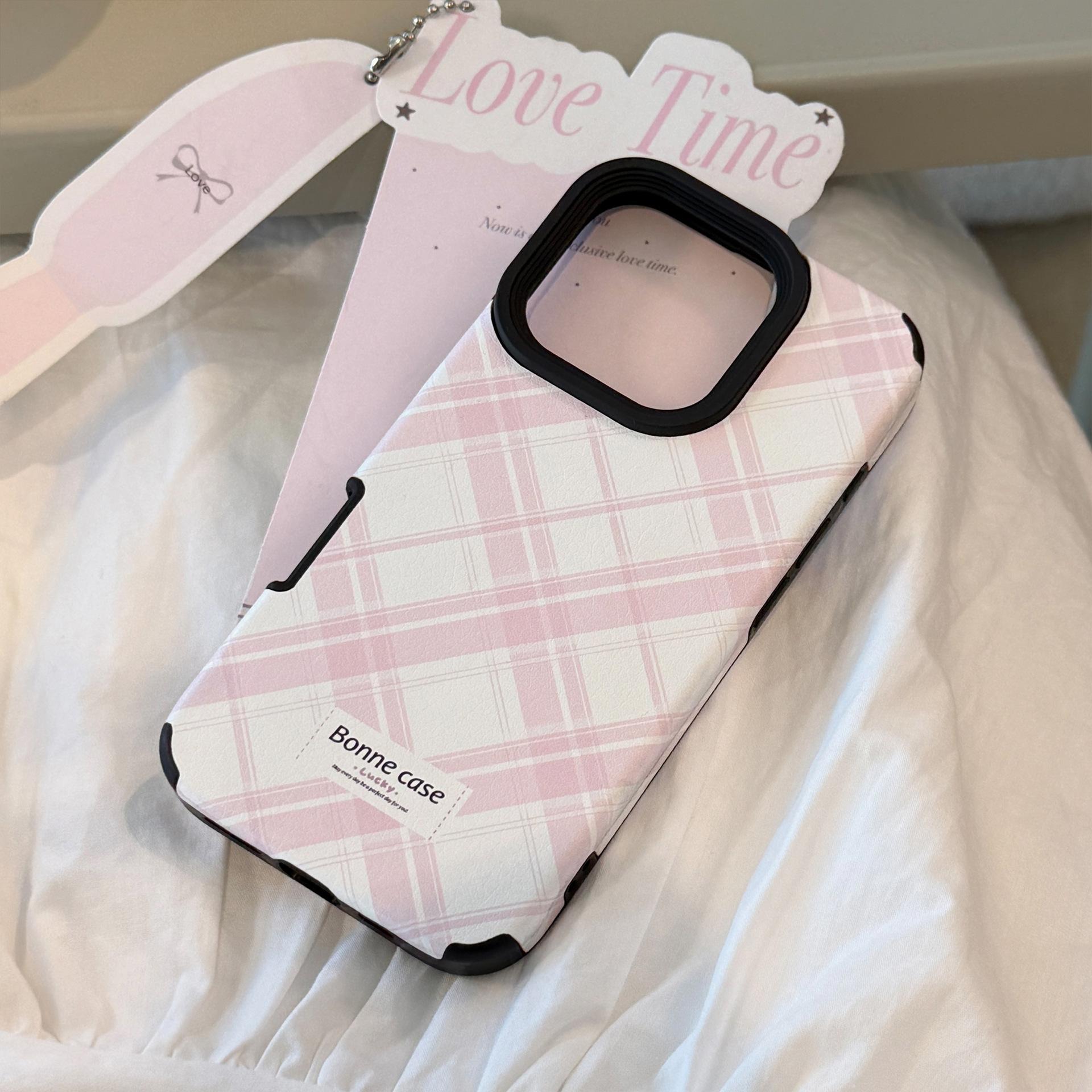 

Korean Style Ins Leather Rhombus for IPhone16 for Apple 17pro Max Mobile Phone Case British Style 14 Advanced 13 11