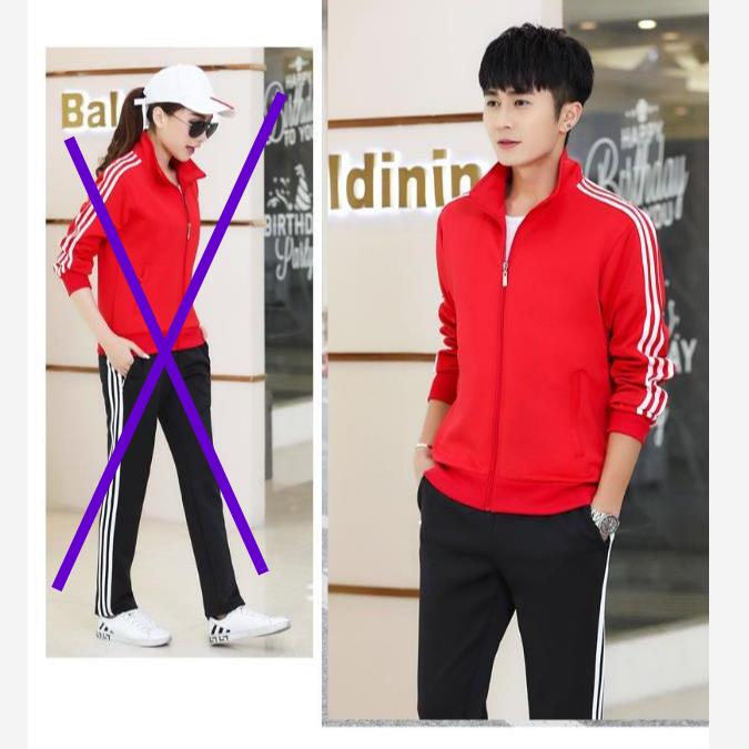 Red Sportswear 2 Piece Sets with Long Sleeved Top and Pants for Couples Running and Sports