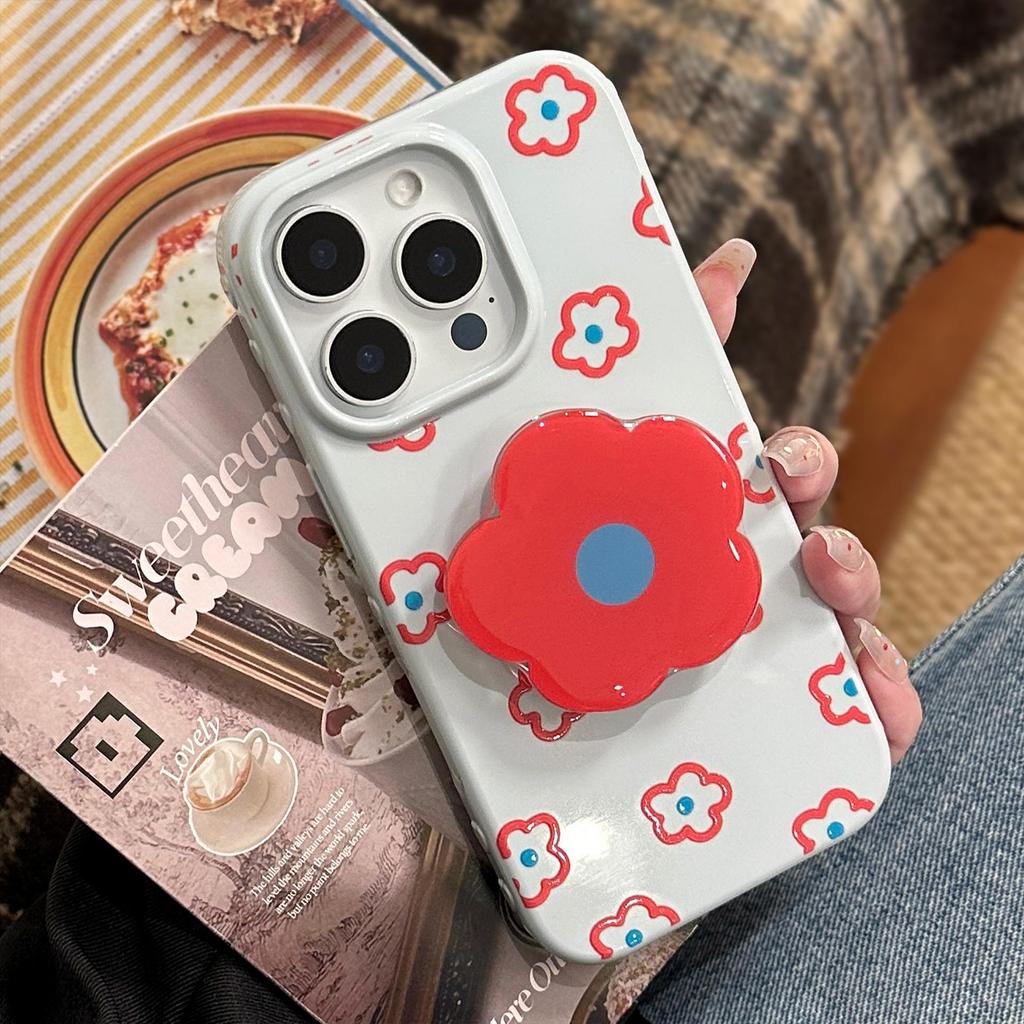 Little Red Flower Stand Phone Case for iPhone 15, iPhone 16, iPhone 17 Pro Max