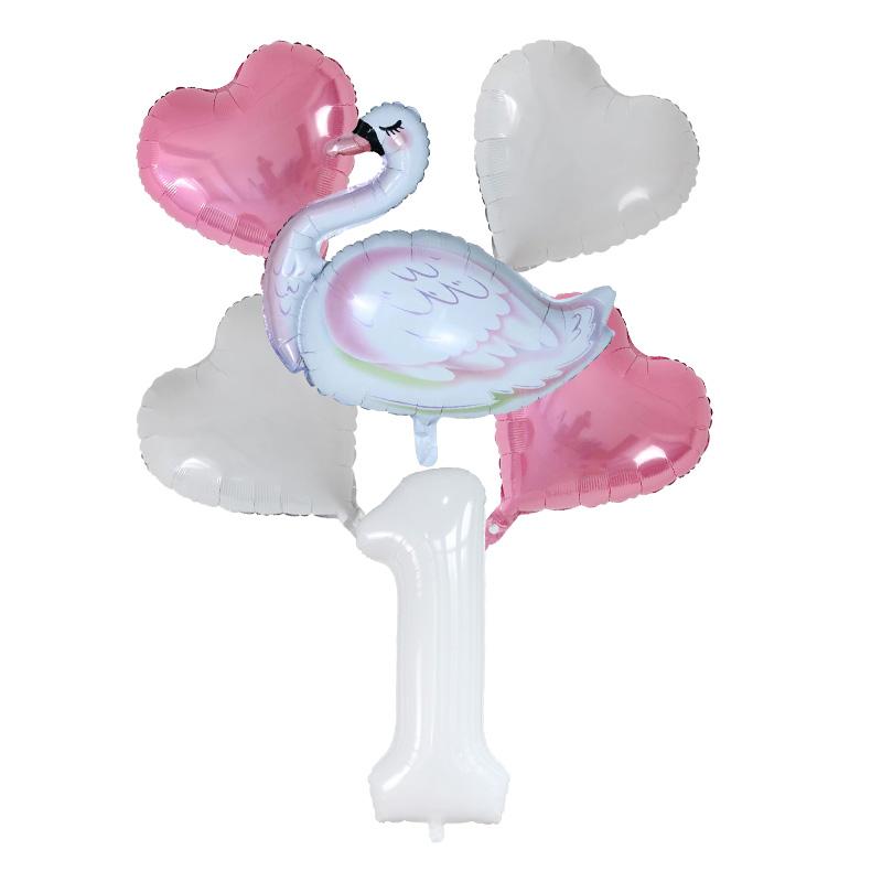 

1SET Big Crown Flamingo Balloons Swan Foil Balloon Birthday Party Sweet Decor Heart Helium 40inch Number Globos Girl Kids Toy As shown