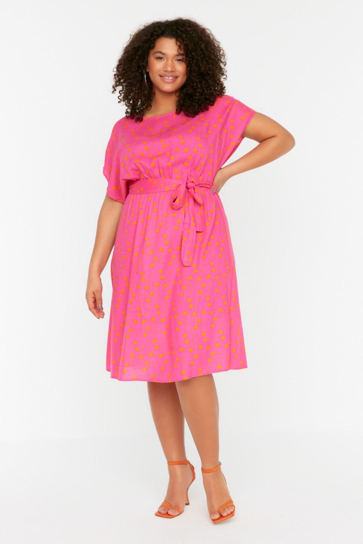 

Тканое платье цвета фуксии с поясом TBBSS22AH0003