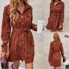 Women S Long Sleeve Corduroy Shirt Jacket With Pocket And Belt