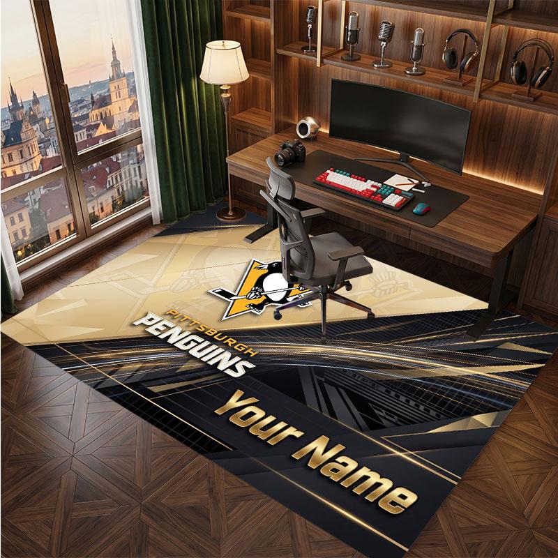 Pittsburgh Penguins Personalized Crystal Velvet Carpet, Customized Name Text Soft Anti‑Slip Rug for Living Room Bedroom